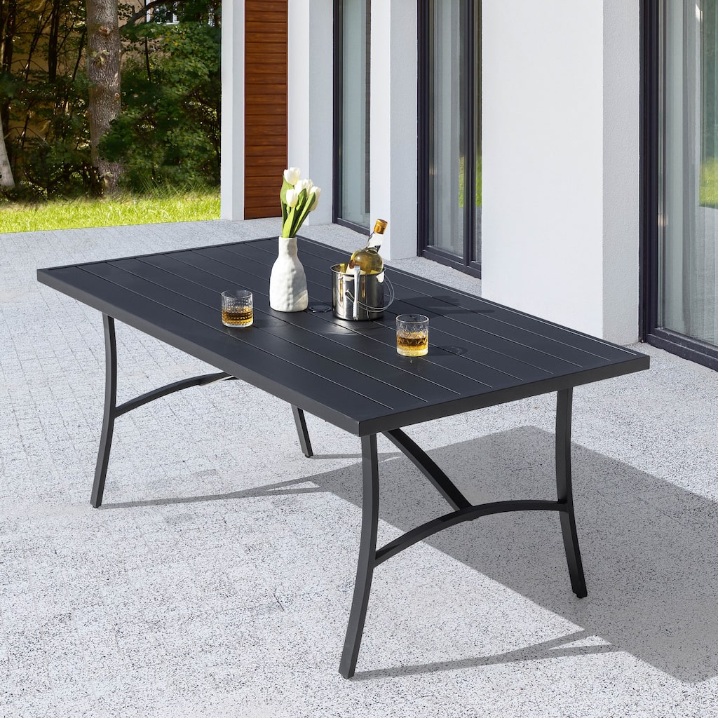 Nuu Garden Outdoor Dining Table with Aluminum Tabletop and Umbrella Hole