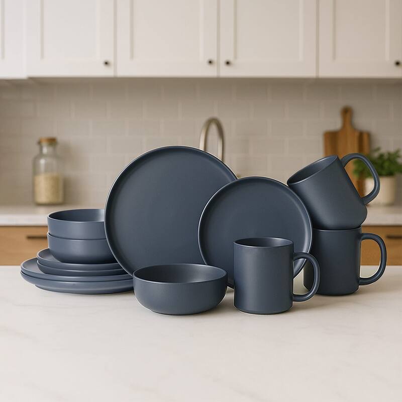 12PC Stoneware Dinnerware Set, Microwave Dishwasher Safe Stackable