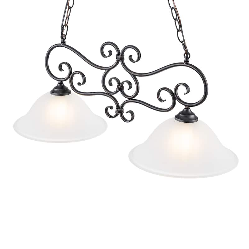 Matte Black 2-Light Linear Chandelier with Bell Glass Shades - Dia.32.28-in