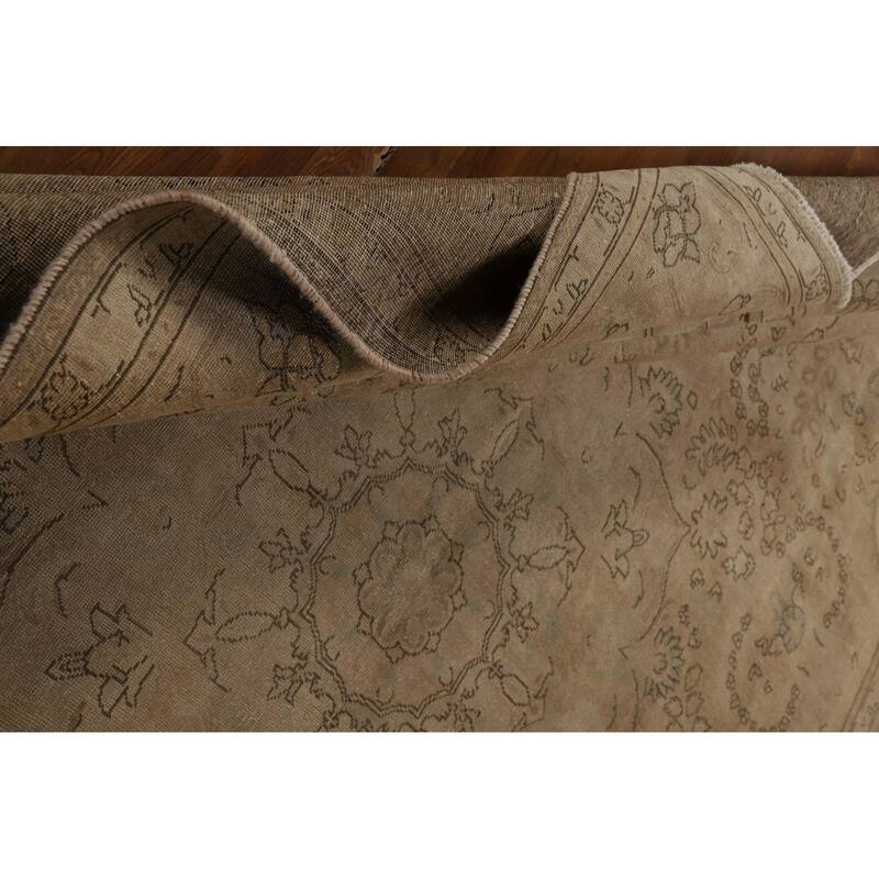 Tabriz Persian Vintage Rug Hand-Knotted Bedroom Beige Wool Carpet - 9'11" x 13'1"