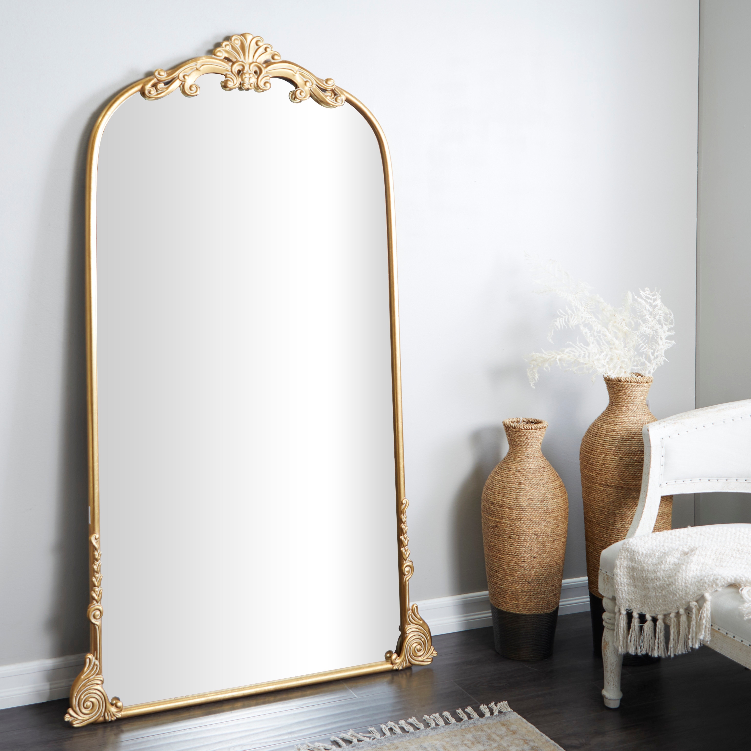 Gold Metal Tall Ornate Arched Acanthus Scroll Wall Mirror Bed Bath   Beyond 37258468