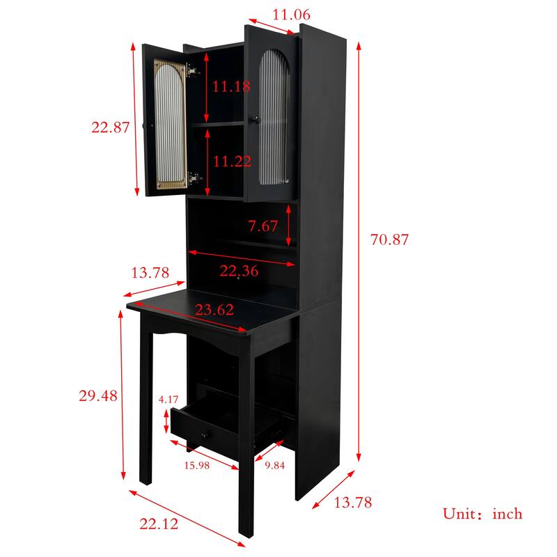 Fold-Out Convertible Writing Table, Desk Cabinet with Shelf and Drawer Multi-Function Home Office Workstation