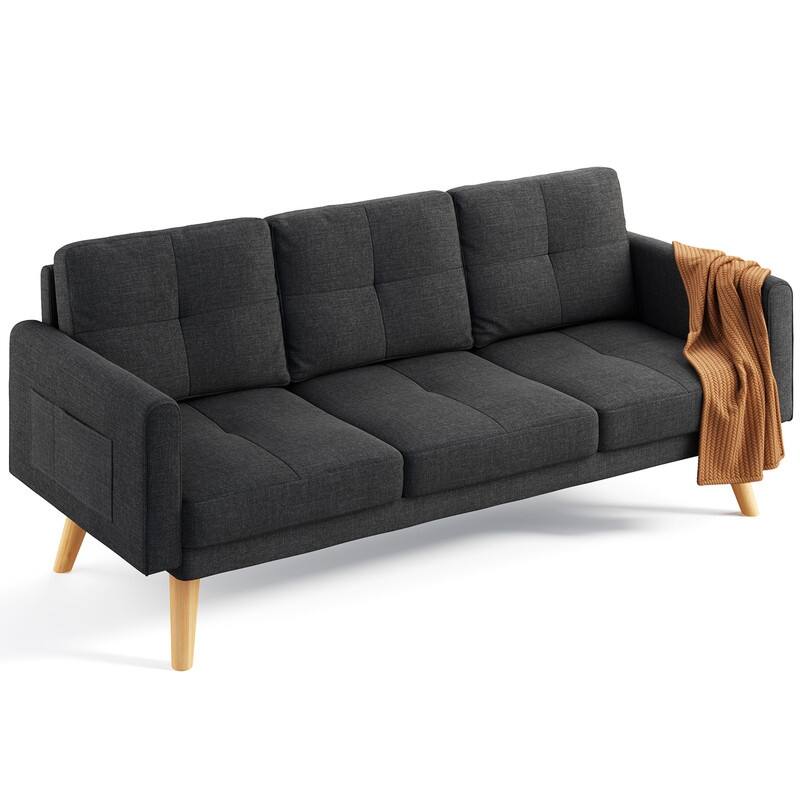 67” Sofa Couch with Soft Armrest Small Sofa Seat with 3 Comfy Pillows，3-Seater Couch for Livingroom