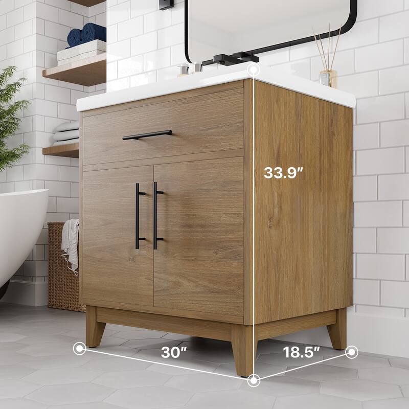 Eviva Graham 30"W Oak Bath Vanity with Arabescato Engineered Stone Top