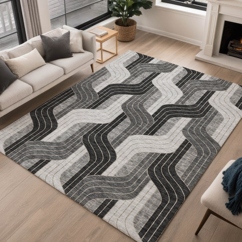Machine Washable Indoor/ Outdoor Modern Pathway Chantille Rug