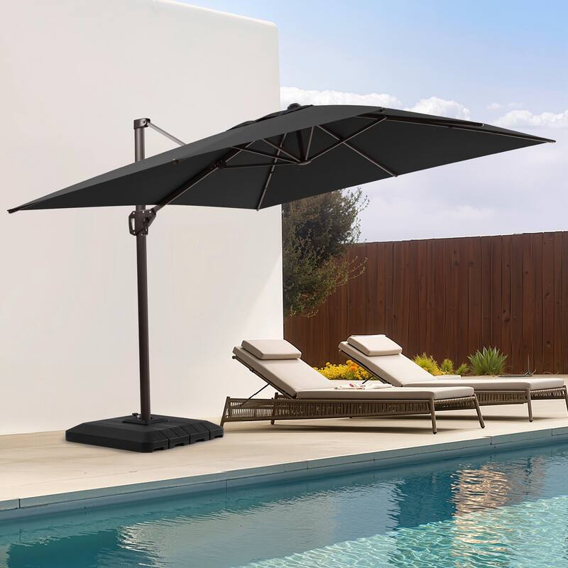 Outdoor 11 x 9 FT Patio 360 Degree Rotation Cantilever Umbrella with 4-Piece Umbrella Base