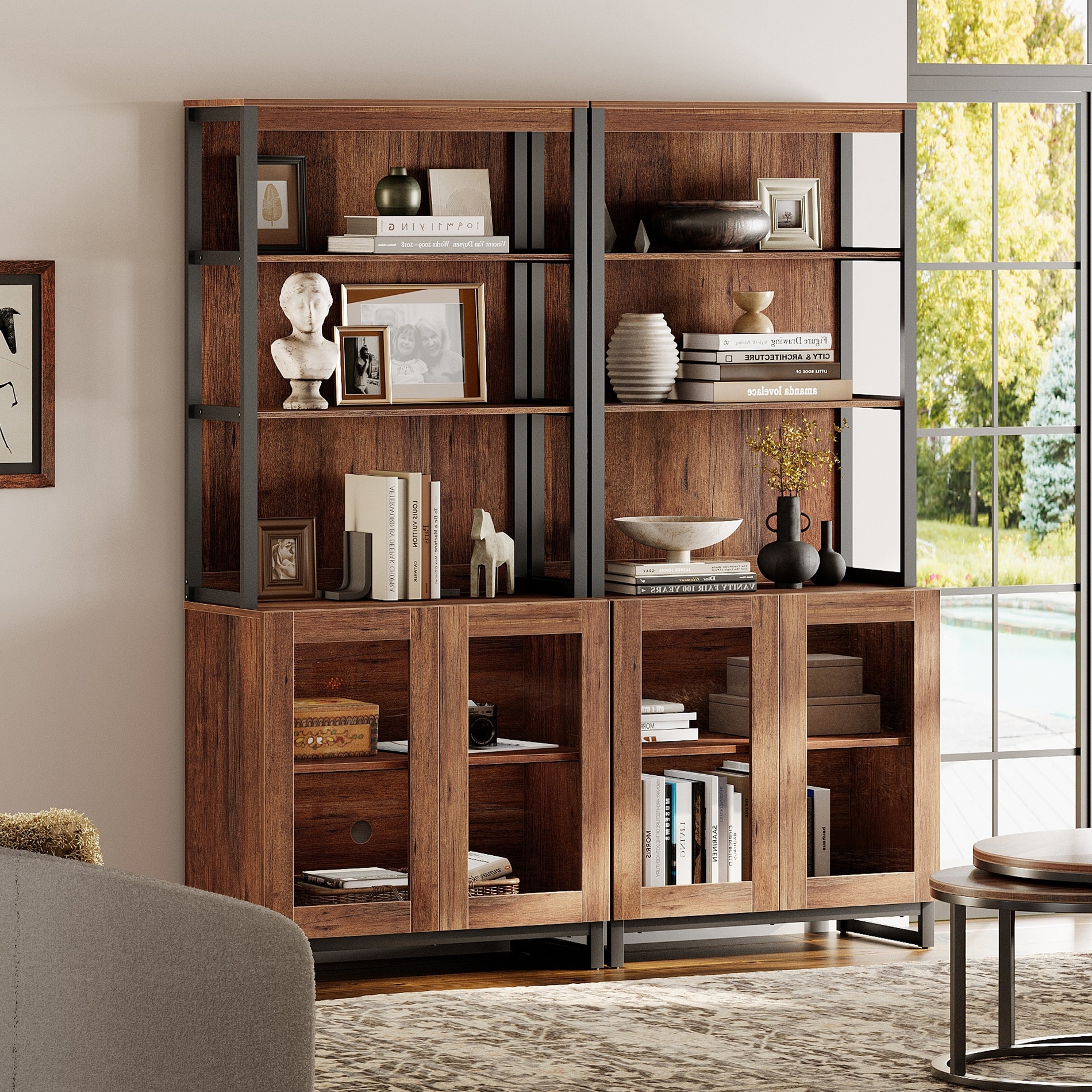 2PCS Modern 72" Sideboard with Glass Doors and Adjustable Shelves, Multifunctional Buffet for Dining Room or Kitchen
