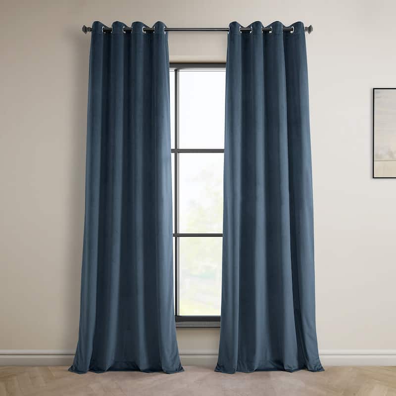 Exclusive Fabrics Heritage Plush Velvet Room Darkening Grommet Curtain (1 Panel) - 50 X 120 - London Blue