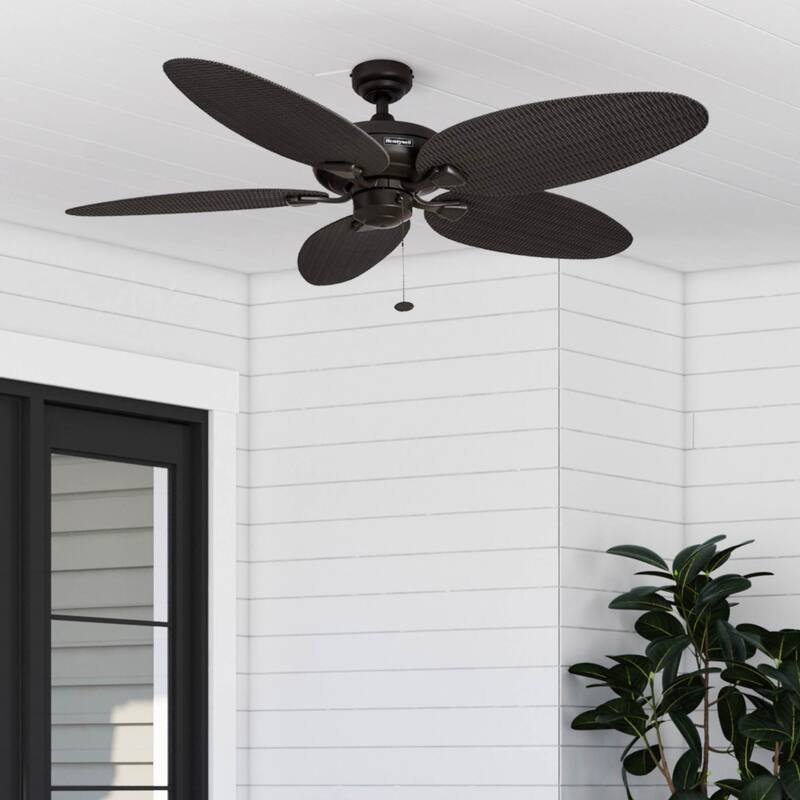 52" Honeywell Duval Bronze Indoor/Outdoor Ceiling Fan with No Light, Pull Chain - Hardwired