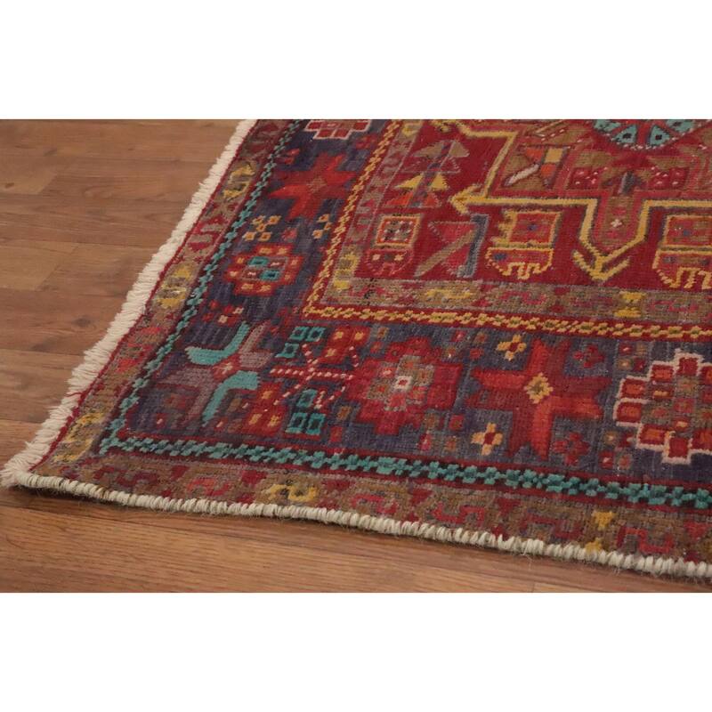 Hand Knotted Oriental 100% Wool Carpet Traditional Geometric Red Heriz Runner Rug - 10' 0'' X 3' 6''