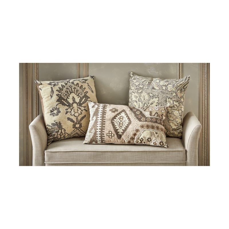 22"x22" Beige Kilim Digital Print Velvet Cotton Accent Decorative Throw Pillow Poly Filled Removable Insert Square - 22 x 22