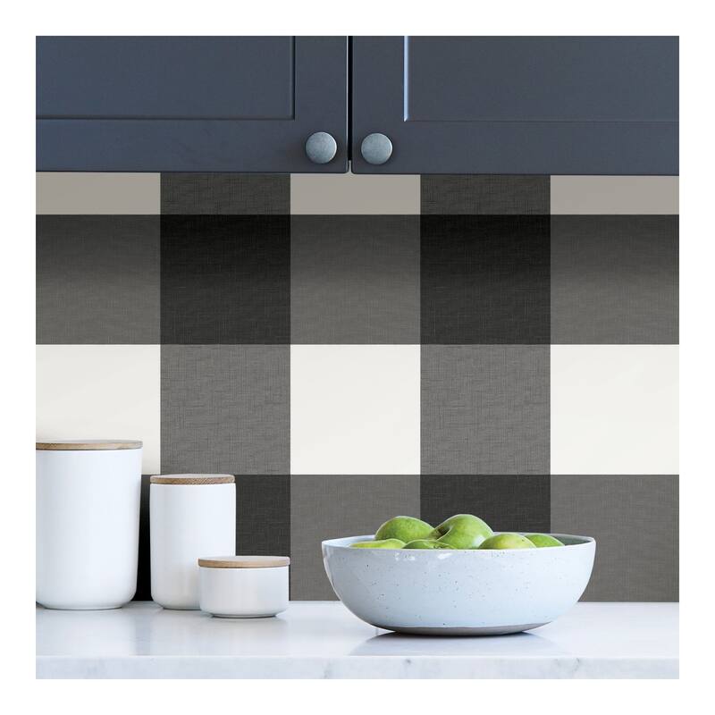NuWallpaper Charcoal Farmhouse Plaid Peel & Stick Wallpaper - 216in x 20.5in x 0.025in