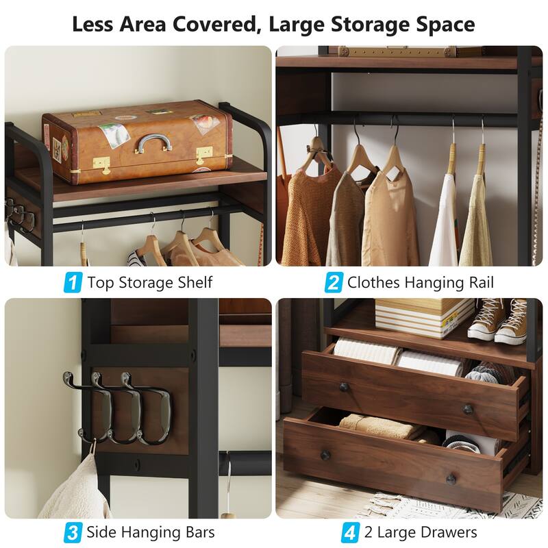 Clothes Shelf Coat Garment Rack Closet Organizer System with Drawers