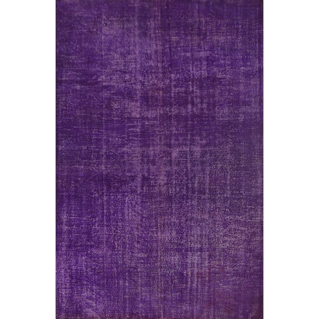Purple Over-Dyed Anatolian Distressed Vintage Rug Handmade Wool Carpet - 7'6"x 10'9"