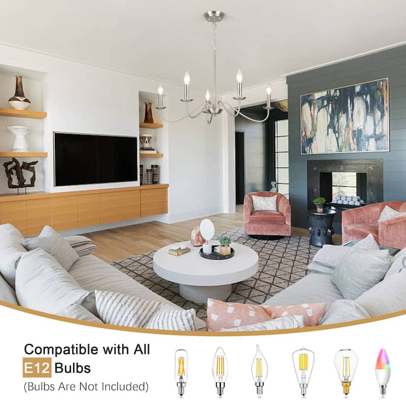 5-Light Rustic Farmhouse Candle Chandelier for Bedroom, Kitchen, Living Room and Foyer