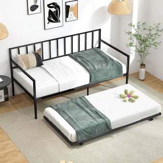 Costway Twin Metal Daybed Sofa Bed with Trundle & Lockable Casters for