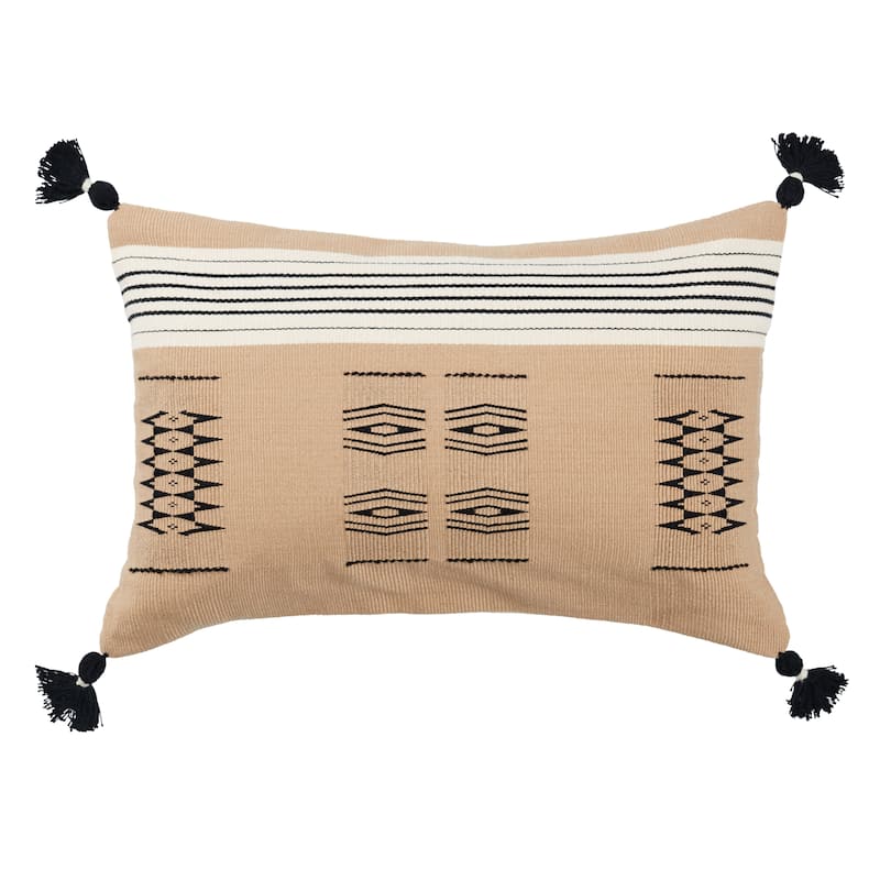Lemore Tribal Light Brown/ Black Pillow - 12"X20" Cover Only - Light Brown/Black
