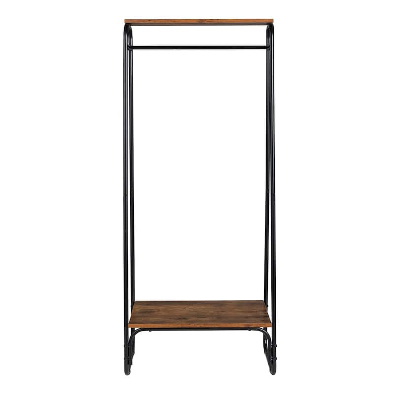 Freestanding Clothing Rack,Metal Clothing Rack with Wood Shelf - Black