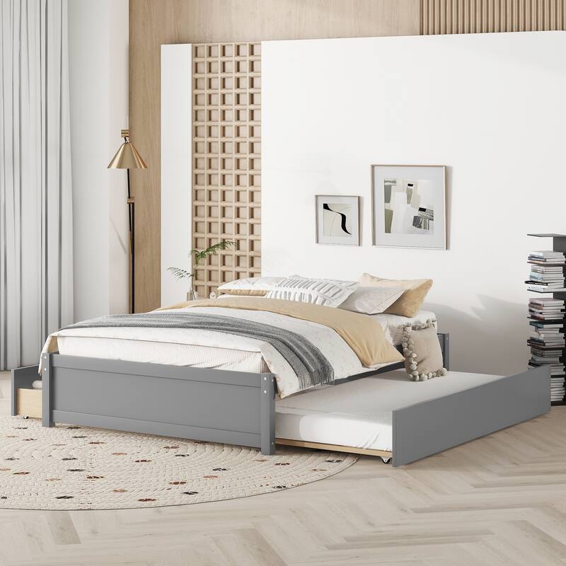 Full Bed Frame with 2 Storage Drawers,Large Storage Space/Strong Wooden Slats/Non-Slip and Noise-Free/No Fixed Headboard