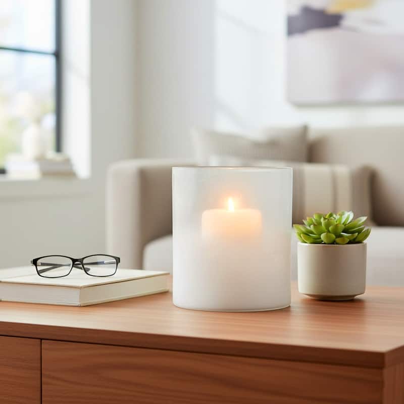 Glass Frosted Finish Pillar Candle Holder - Clear