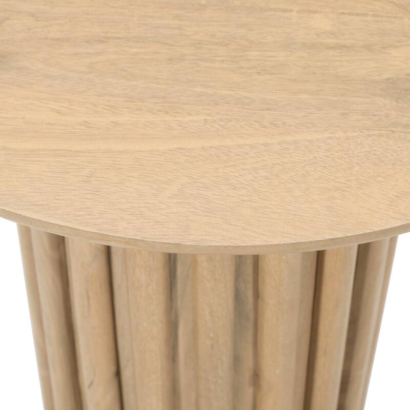 Sejo Side End Table 20 Inch Round Top with Fluted Base in Natural Brown Mango Wood
