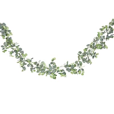Set of 2 Frosted Green Artificial Eucalyptus Leaf Vine Hanging Plant Greenery Foliage Garland 6ft