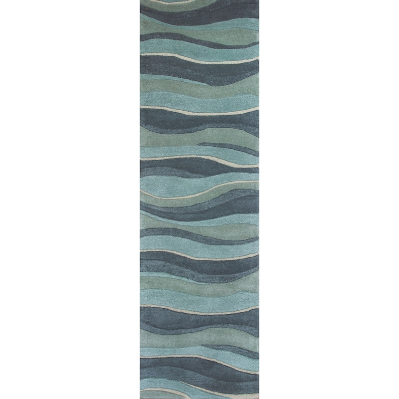 Domani Rugs Eternity Ocean Landscapes Textured High-low Wool Area Rug - 2'3" x 7'6" Runner - Ocean