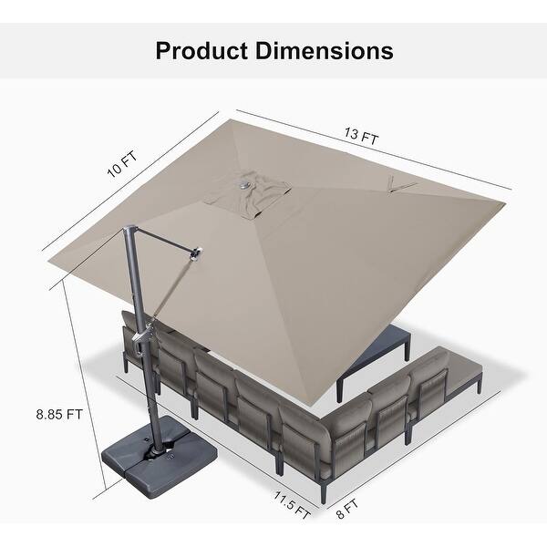 dimension image slide 7 of 13, PURPLE LEAF Stylish UV50+ Fade Resistant Patio Cantilever Umbrella With Base