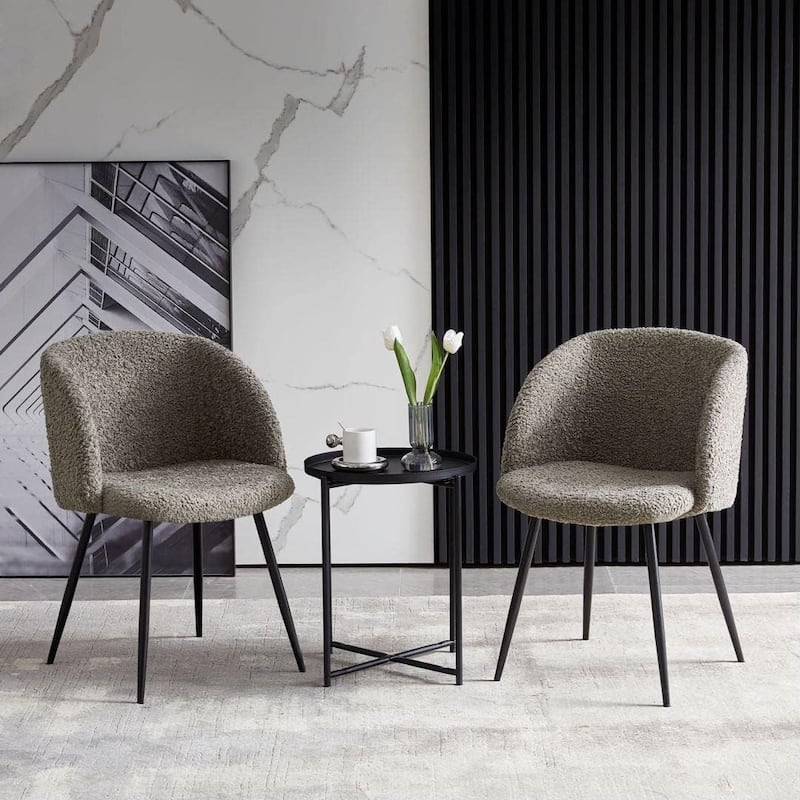 Howtai Cozy Accent Armchair, Fluffy Sherpa Dining Chair Set of 2