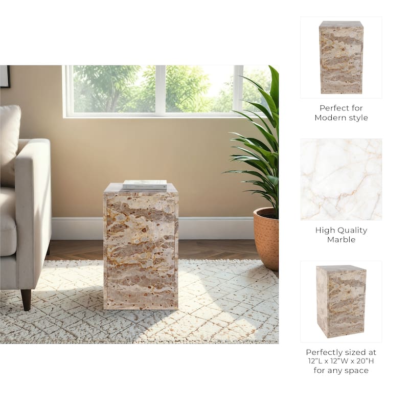 Marble Accent Table Sleek Geometric Lines and Minimalist Aesthetic - 12" x 12" x 20"