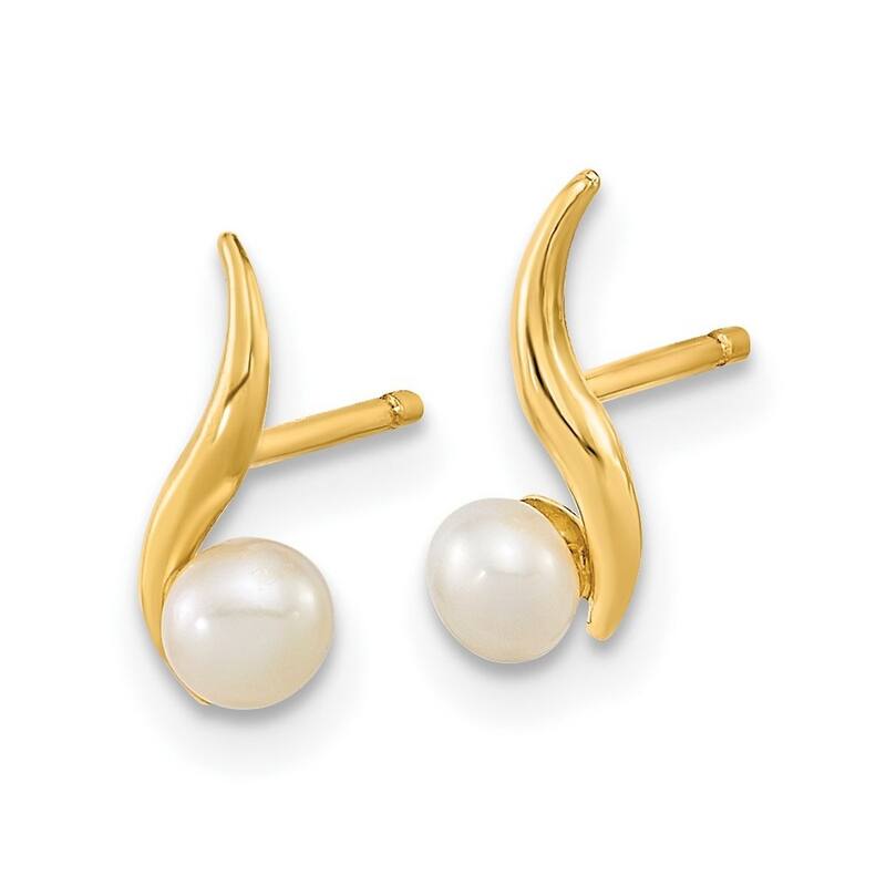 Curata 14k Yellow Gold 3.25mm Freshwater Cultured Pearl Post Earrings (10.28x3.25mm)