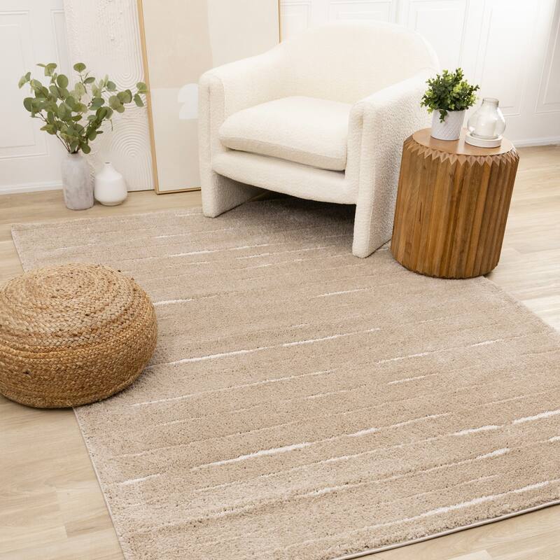 Trish Beige Cream Broken Stripes Area Rug