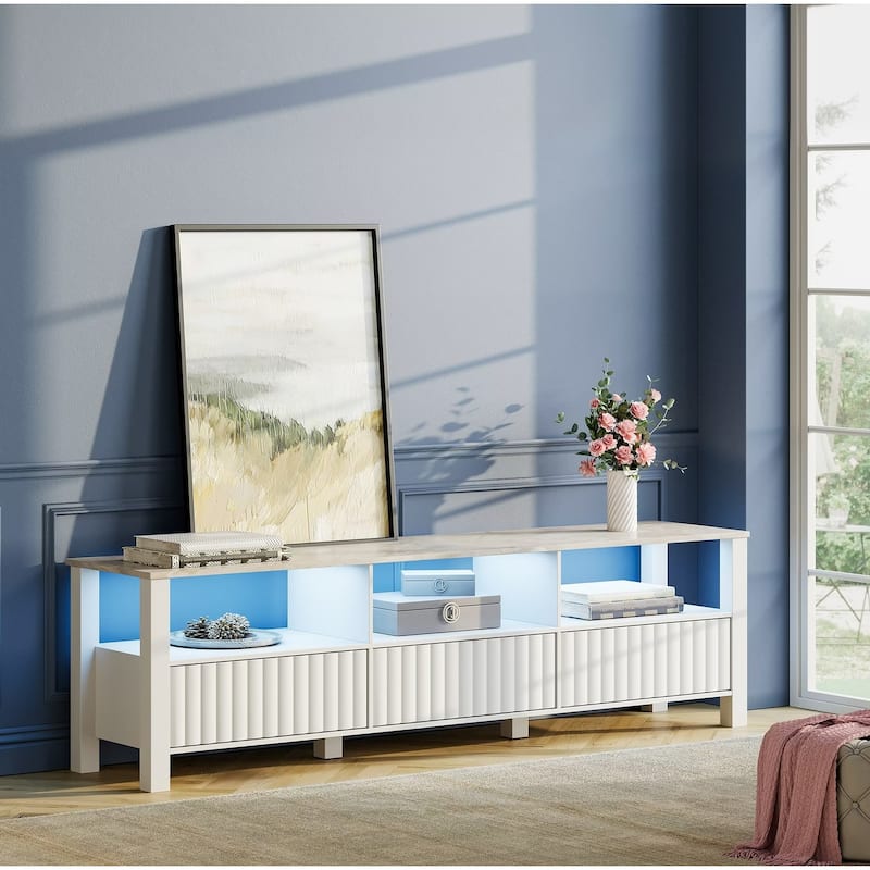 White TV Stand for 65-100 Inch TV with LED Light, Modern TV Console