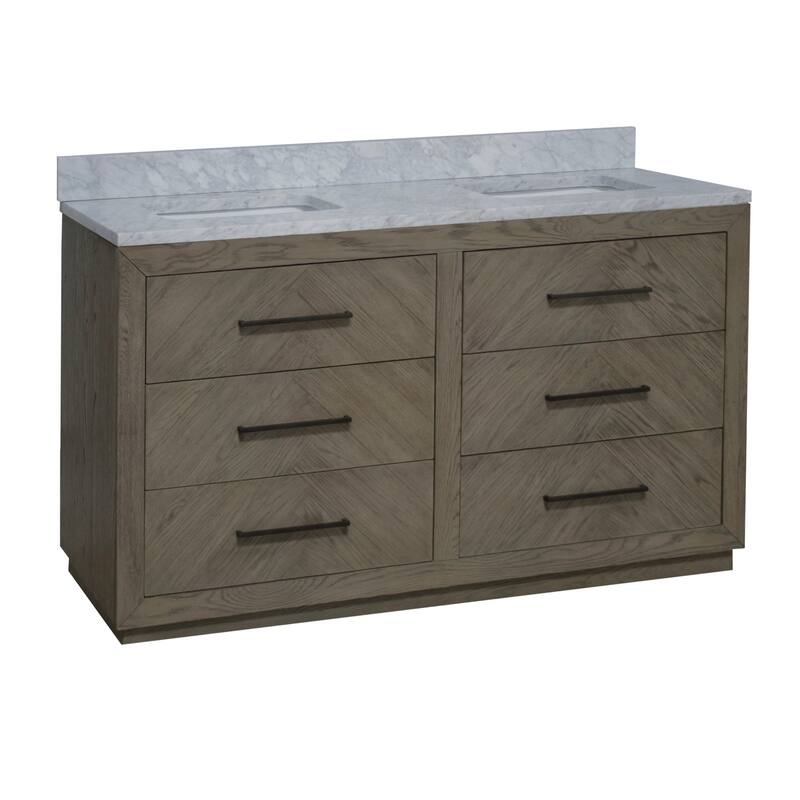 KitchenBathCollection Avery 60" Double Bathroom Vanity with Carrara Marble Top