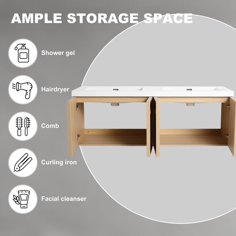 Beingnext 48"/60" Wall-Mounted Bathroom Vanity with Sink, Floating Bathroom Vanity with Soft Close Door