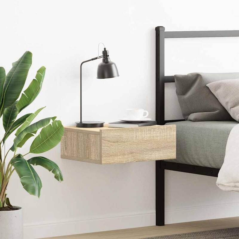 vidaXL Floating Nightstands Wall Mounted Bedside Furniture Engineered Wood - Sonoma oak - 1
