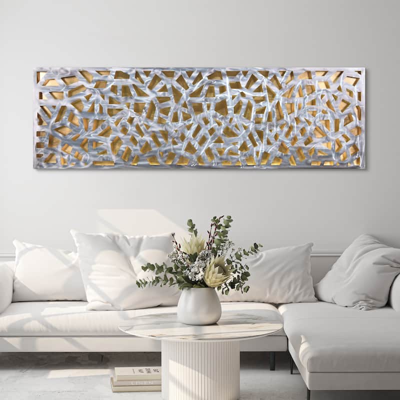 Polished Steel Wall Sculpture Abstract Wall Art with Gold/Silver Leaf - 72" x 22" Gold