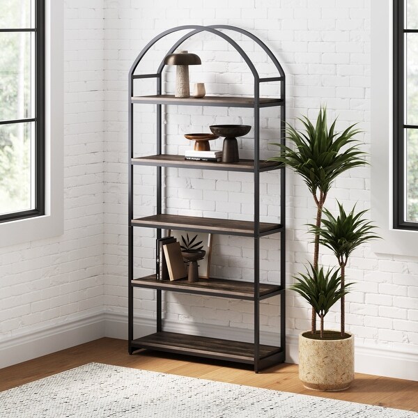 Nathan James Haven 5-Shelf Etagere Bookshelf with Arch Top