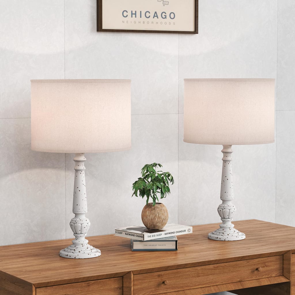 24.5" Resin Table Lamp With Linen Fabric Shade (Set of 2)