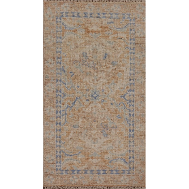 Vegetable Dye Oushak Turkish Oriental Wool Rug Handmade Foyer Carpet - 1'10" x 3'9"
