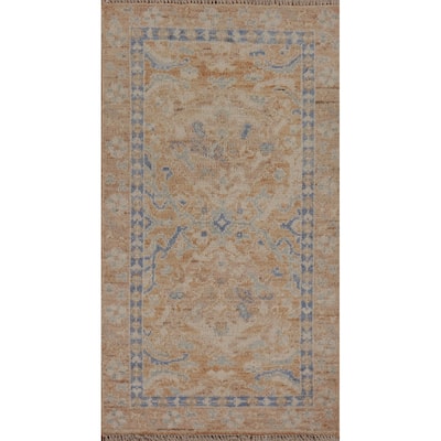 Vegetable Dye Oushak Turkish Oriental Wool Rug Handmade Foyer Carpet - 1'10" x 3'9"