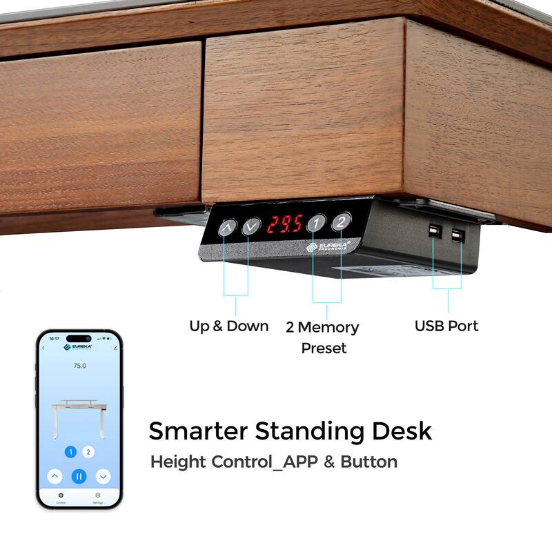 Eureka Ergonomic 55" Slate Stone Standing Desk Executive Writing Desk with 2 Drawers & Monitor Stand