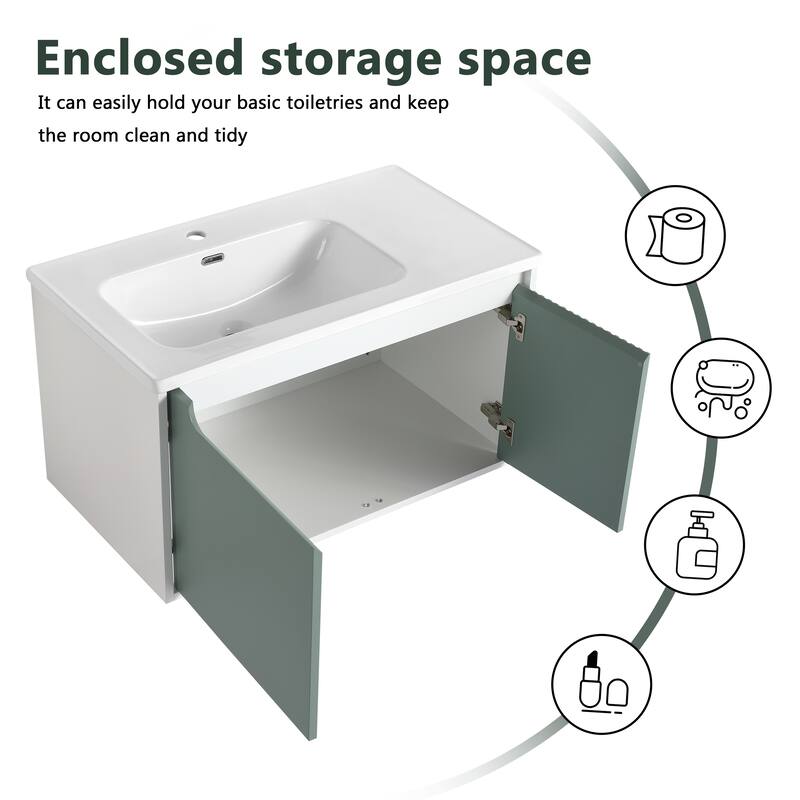 35.6-Inch Modern Floating Vanity with Eco-Friendly Plywood Base and Durable Ceramic Basin - 35.6in L