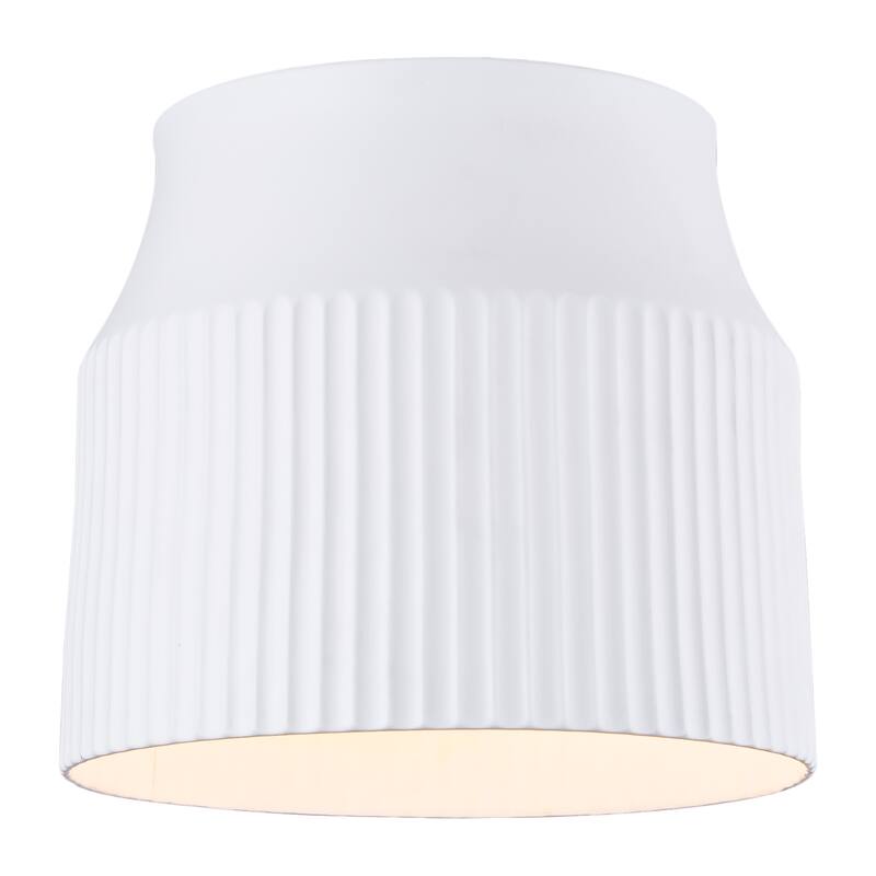 1-Light Matte White Flush Mount Ceiling Light with Ceramic Drum Shade - Dia.9.45-in