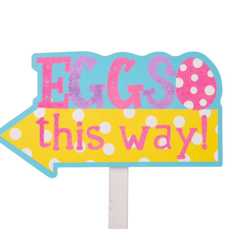 Glitzhome Set of 3 Easter Eggs Wooden Sign Yard Stakes