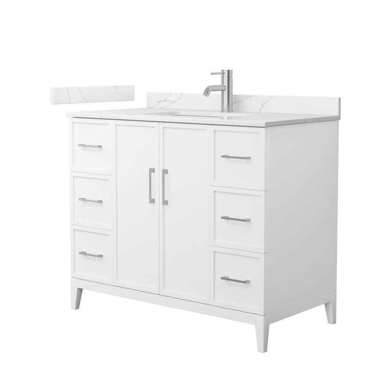 Elan 42-inch Single Vanity, Single Hole Quartz Top - White, Nickel Trim, Giotto Quartz Top