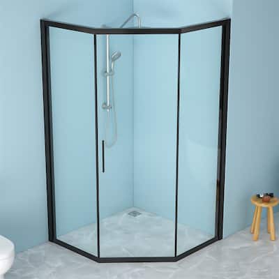 42" W x 76" H Diamond-shaped Corner Shower Door Space-Saving and Hassle-Free Access