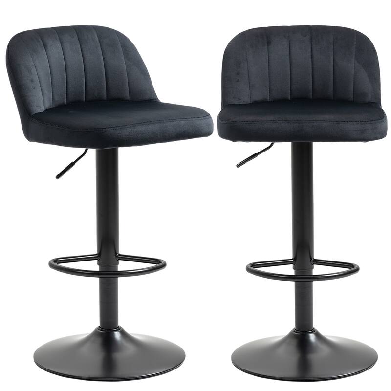 Adjustable Bar Stools Set of 2, Velvet Counter Height Barstool, Upholstered Dining Stool with Swivel Seat & Footrest