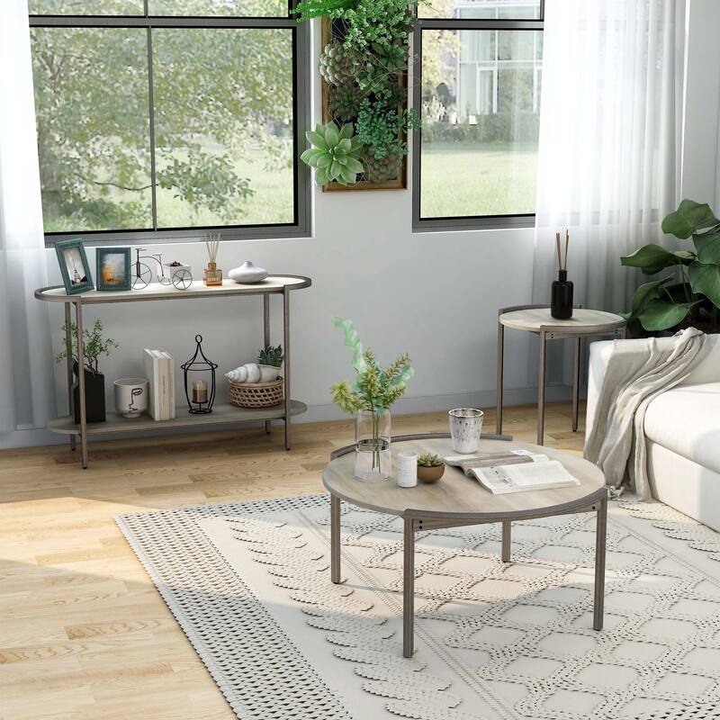 Rowland Urban Light Grey Steel Round 3-Piece Accent Table Set by Furniture of America