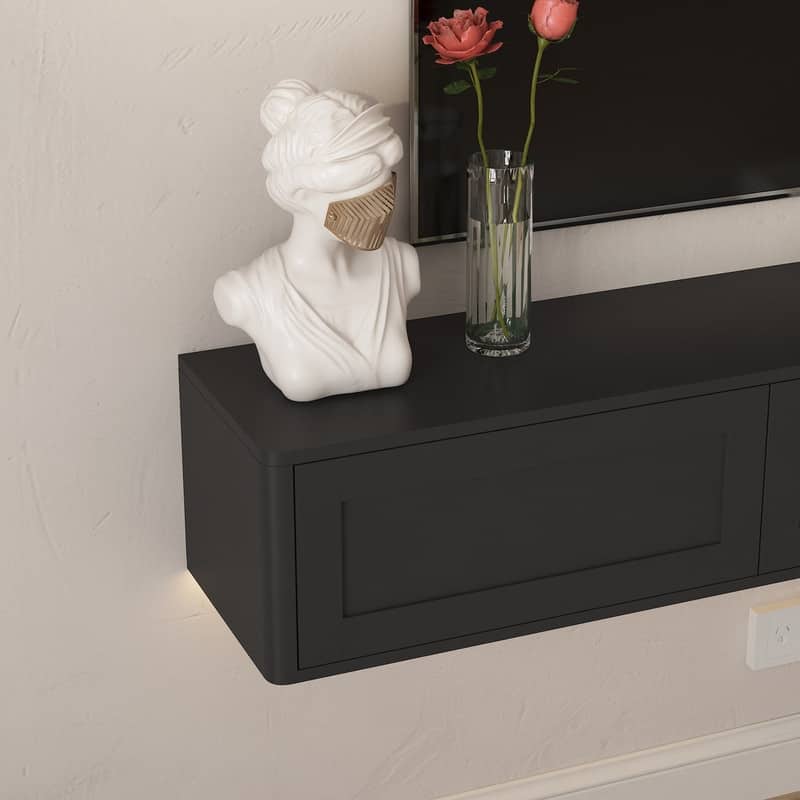 Floating 68" Wall Mounted TV Stand for TVs up to 75", Media Console Table with LED Lights and Power Outlet